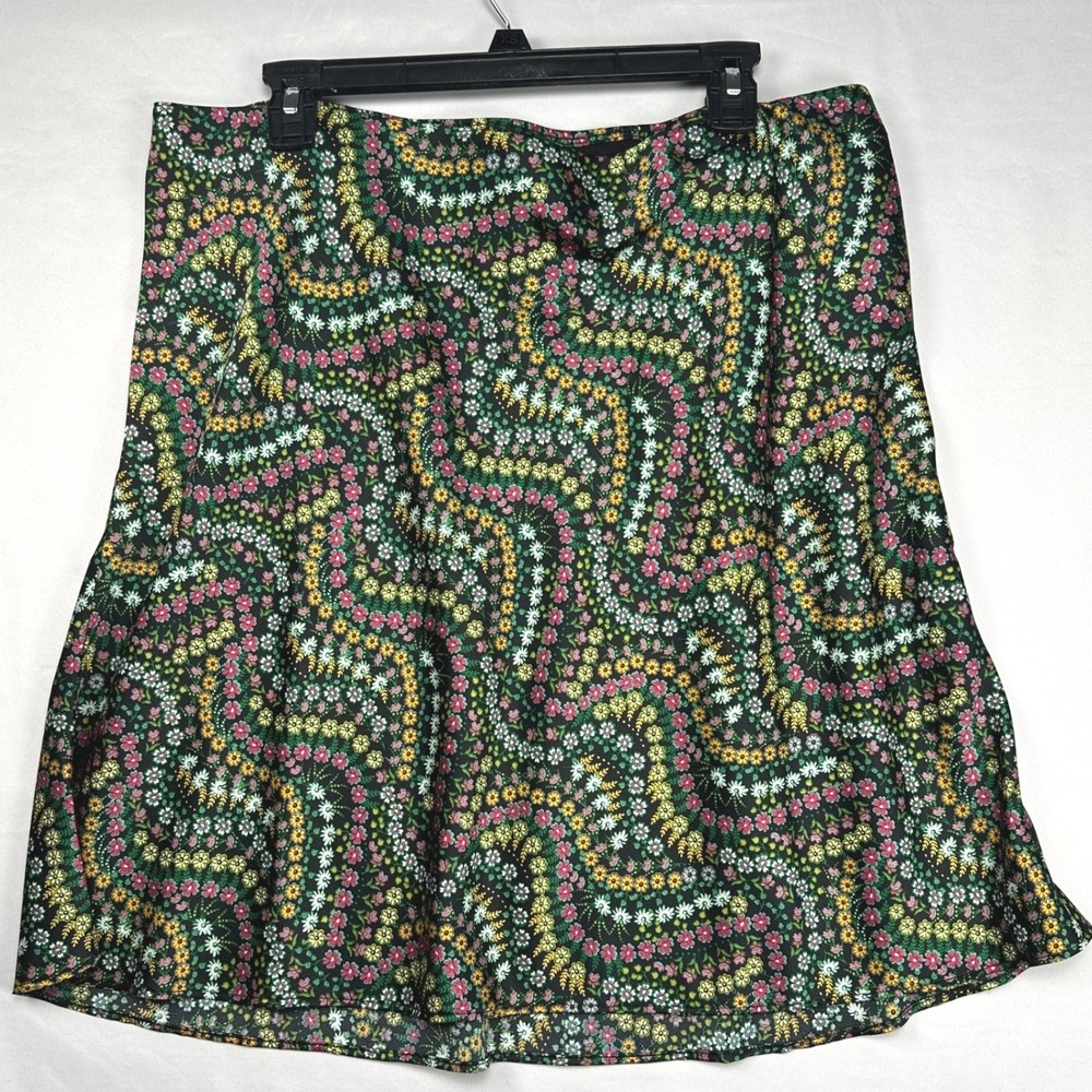 Loft Womens XL‎ Floral Mini Skirt Black Pink Yellow Ditsy Print Elastic Waist